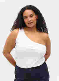 One-shoulder top i bomuld, Bright White, Model