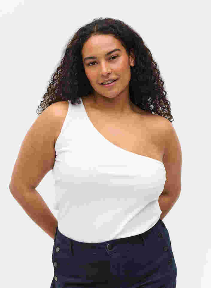 One-shoulder top i bomuld, Bright White, Model