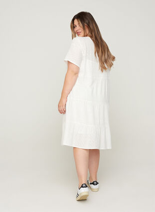 Kortærmet kjole med broderi anglaise, Bright White, Model image number 1