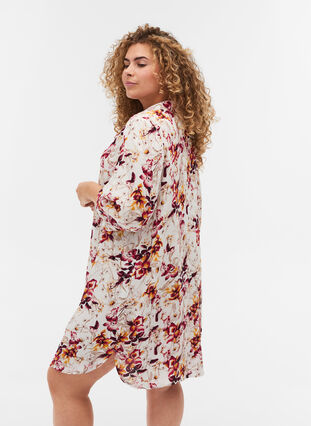 Skjorte tunika i viskose med 3/4 og print, Beige w. Flower AOP, Model image number 1