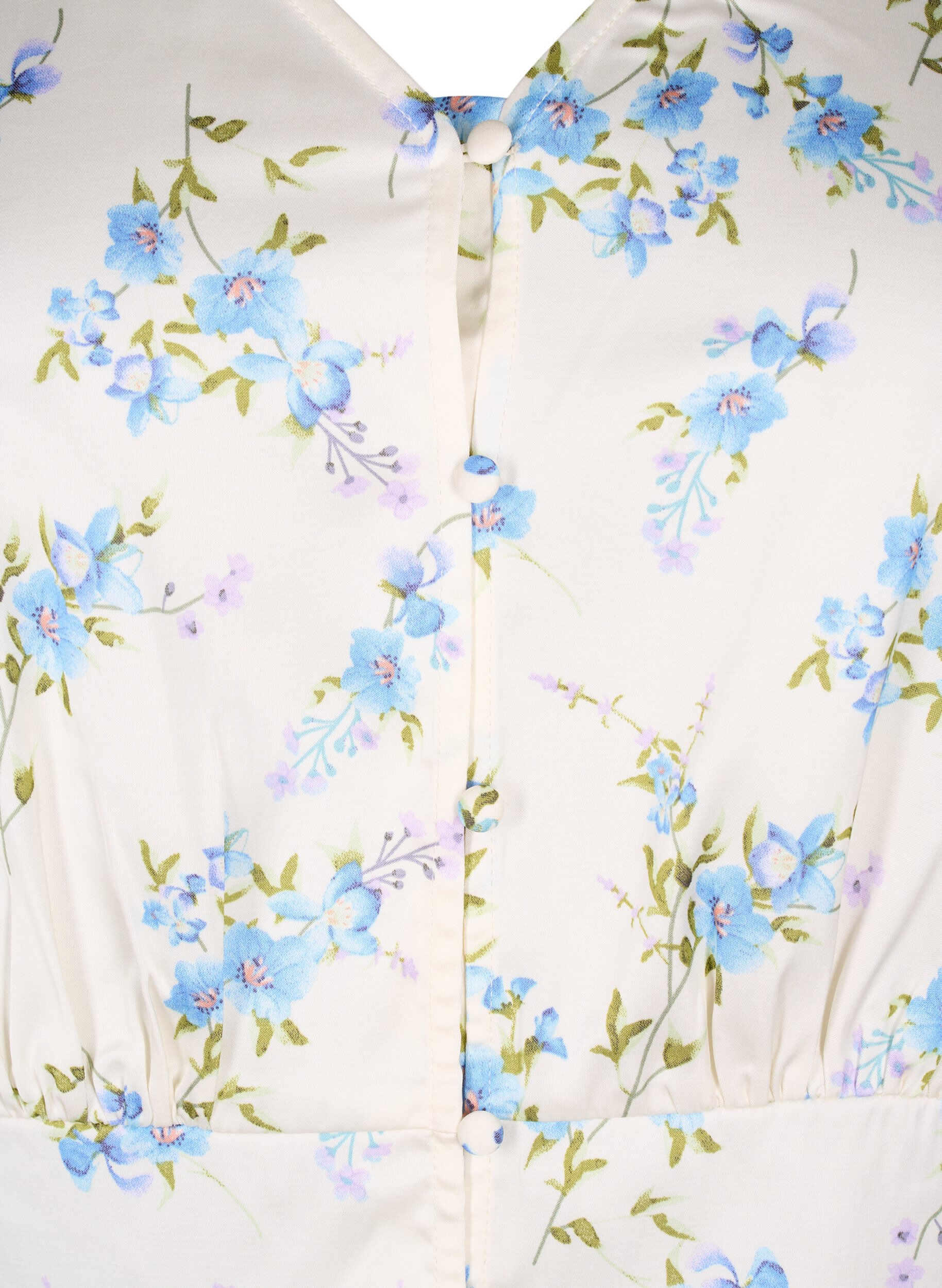 Zizzi Blomstret satinbluse med puf&aelig;rmer, Off White Blue Fl., Packshot image number 2