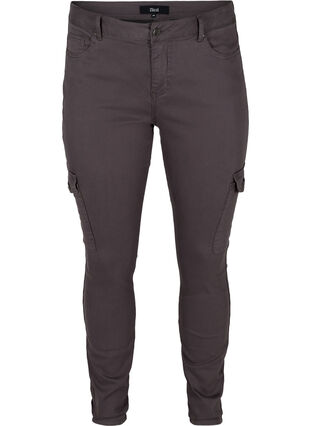 Tætsiddende bukser med lommer, Grey, Packshot image number 0