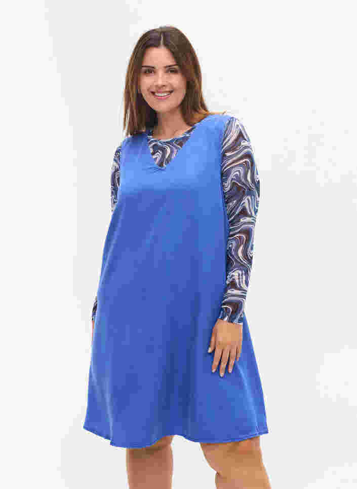 Spencerkjole med v-udskæring, Dazzling Blue, Model image number 0