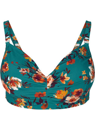 Bikini overdel med blomsterprint, Green Flower, Packshot image number 0