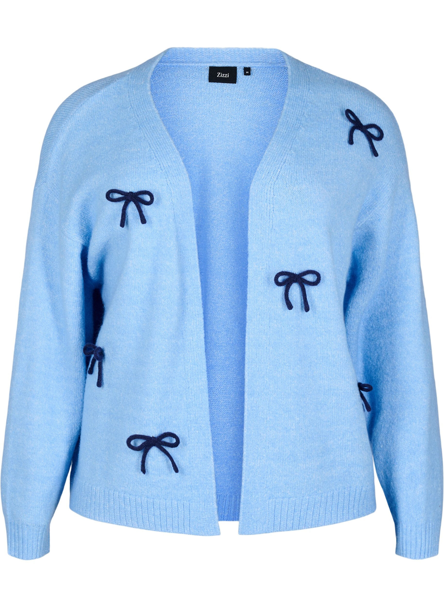 Zizzi Kort strikcardigan med sl&oslash;jfer, Della R. Blue Comb, Packshot image number 0