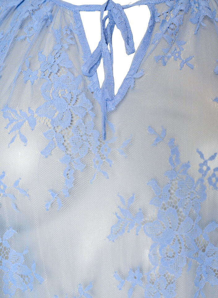Kort&aelig;rmet blondebluse med bindeb&aring;nd, Lilla, Packshot image number 2