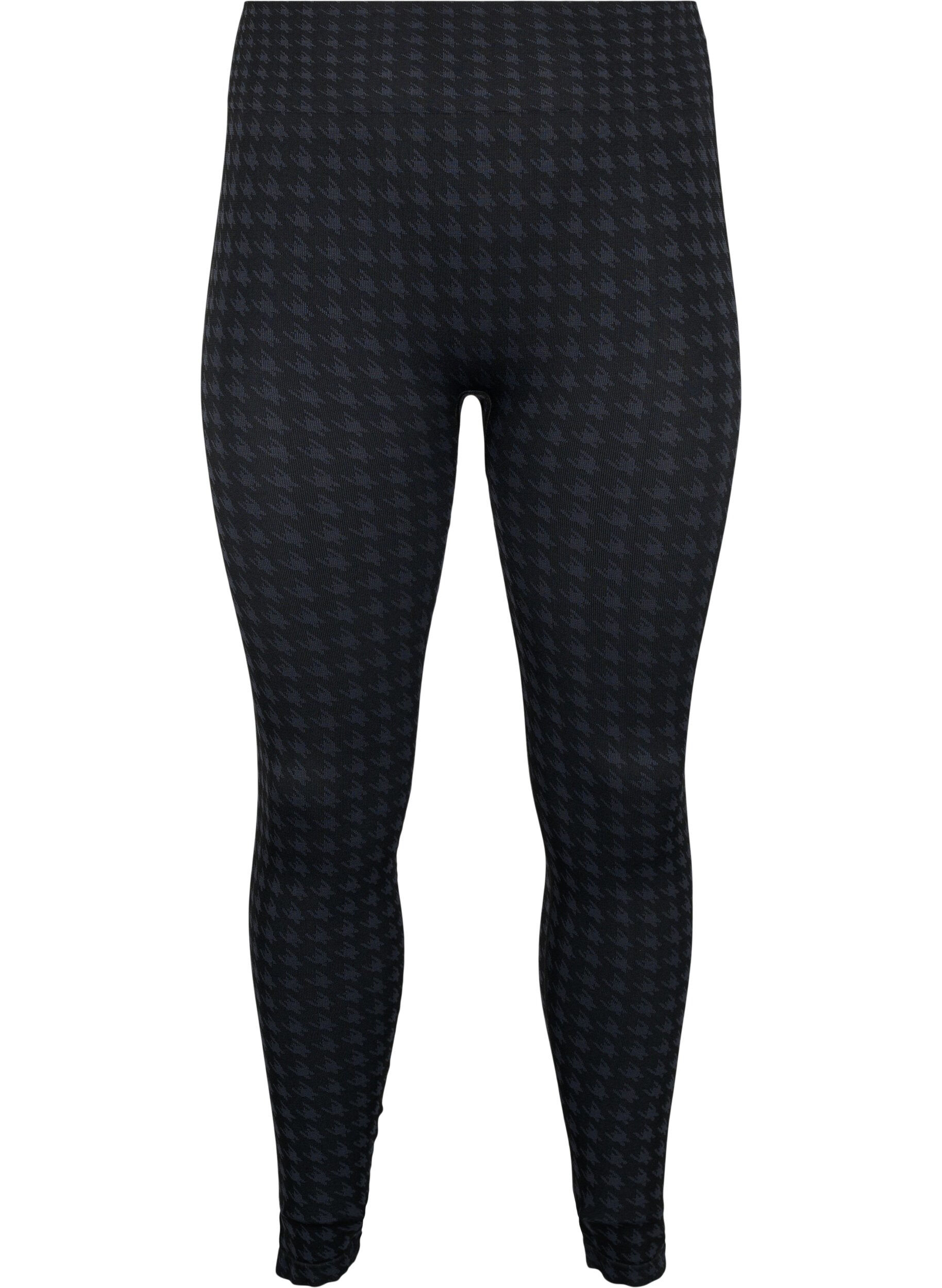 Zizzi Seamless leggings i houndstooth m&oslash;nster, Black w. Dark Grey, Packshot image number 0