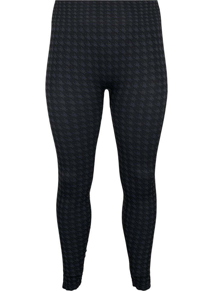 Seamless leggings i houndstooth mønster, Black w. Dark Grey, Packshot image number 0