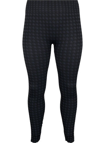 Seamless leggings i houndstooth mønster, Black w. Dark Grey, Packshot image number 0