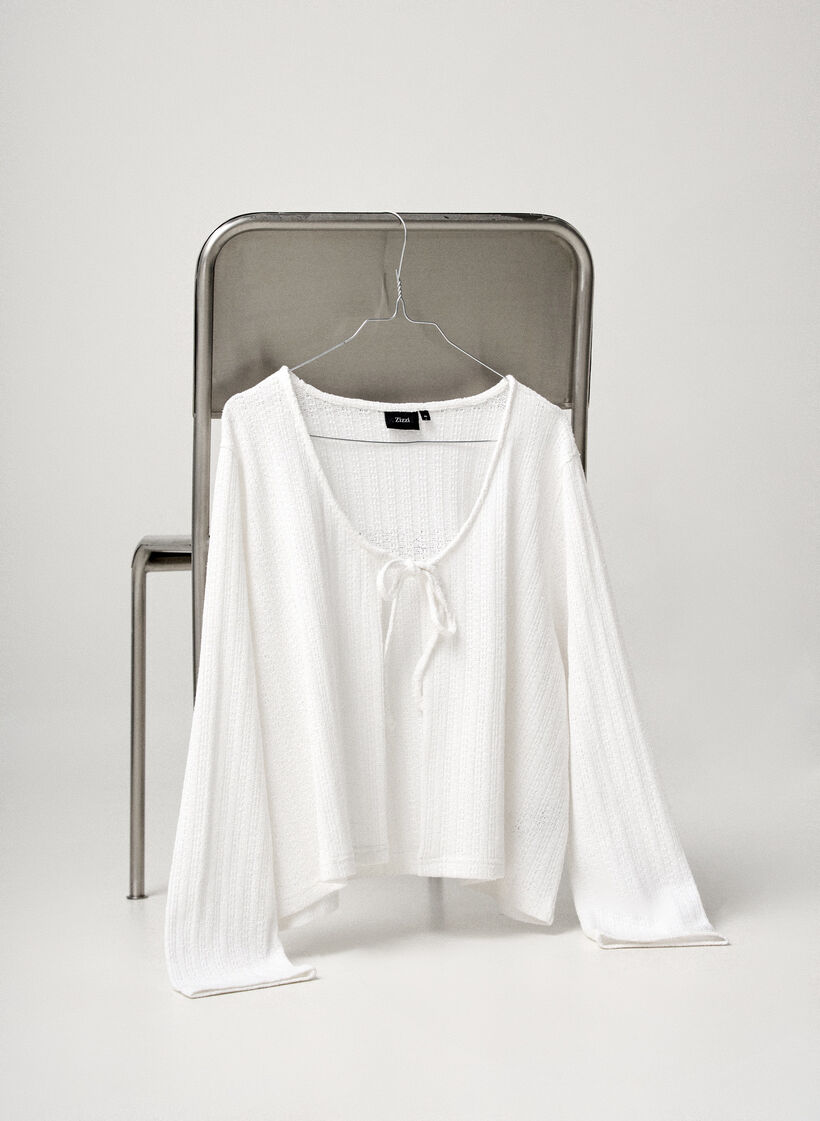 Jerseycardigan med struktur og bindeb&aring;nd, Hvid, Image image number 0