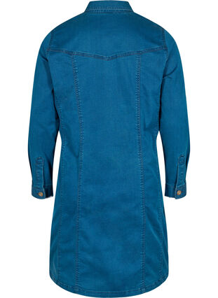 Denimkjole med lynlås og krave, Dark blue denim, Packshot image number 1