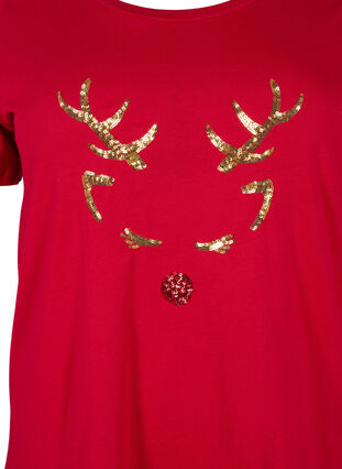 Jule t-shirt i bomuld, Tango Red Reindeer, Packshot image number 2