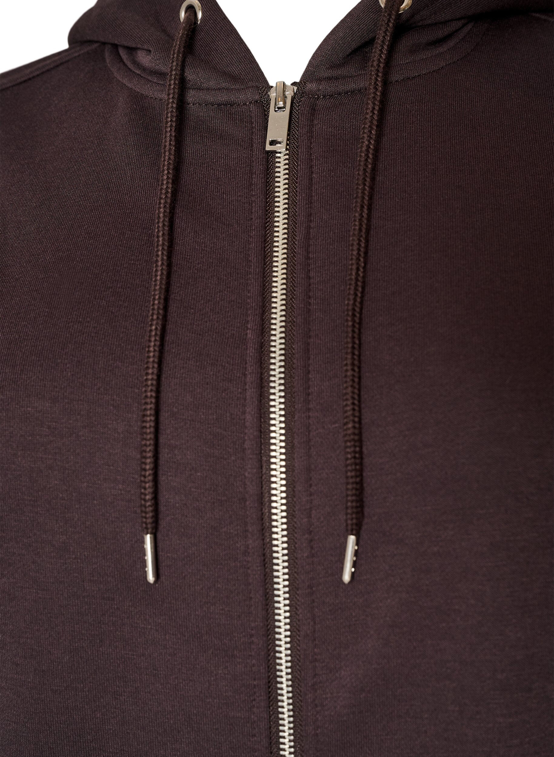 ZizziSweat h&aelig;ttetr&oslash;je med lynl&aring;s og lommer, Brun, Packshot image number 2