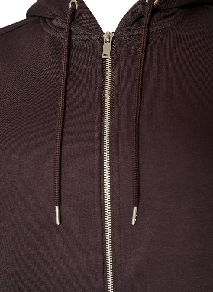 Sweat h&aelig;ttetr&oslash;je med lynl&aring;s og lommer, Brun, Packshot image number 2