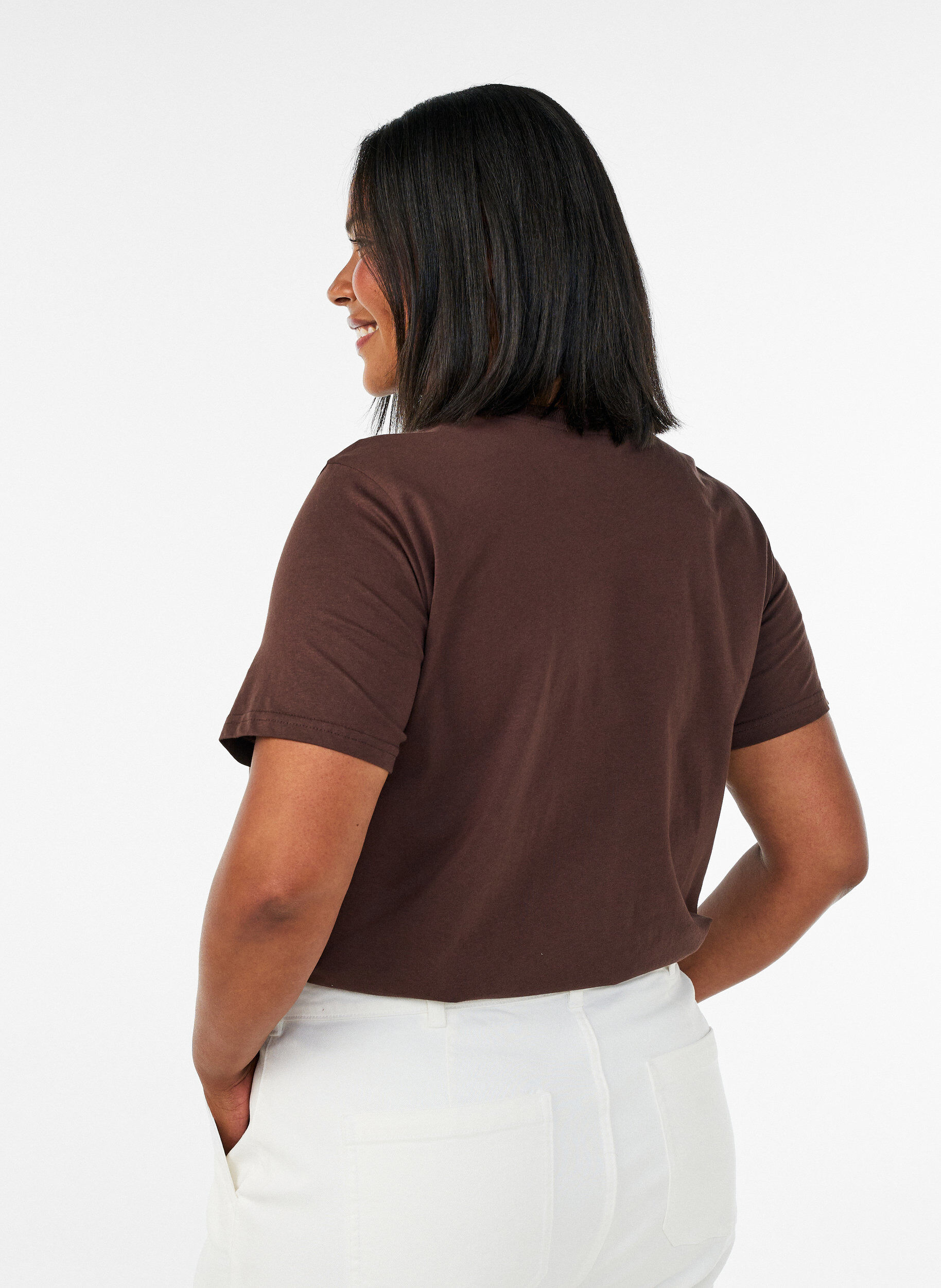 ZizziBasis t-shirt i bomuld med rund hals , Brun, Model image number 2