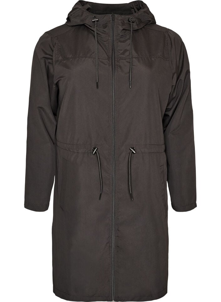 Parka i let materiale med h&aelig;tte, Sort, Packshot image number 0