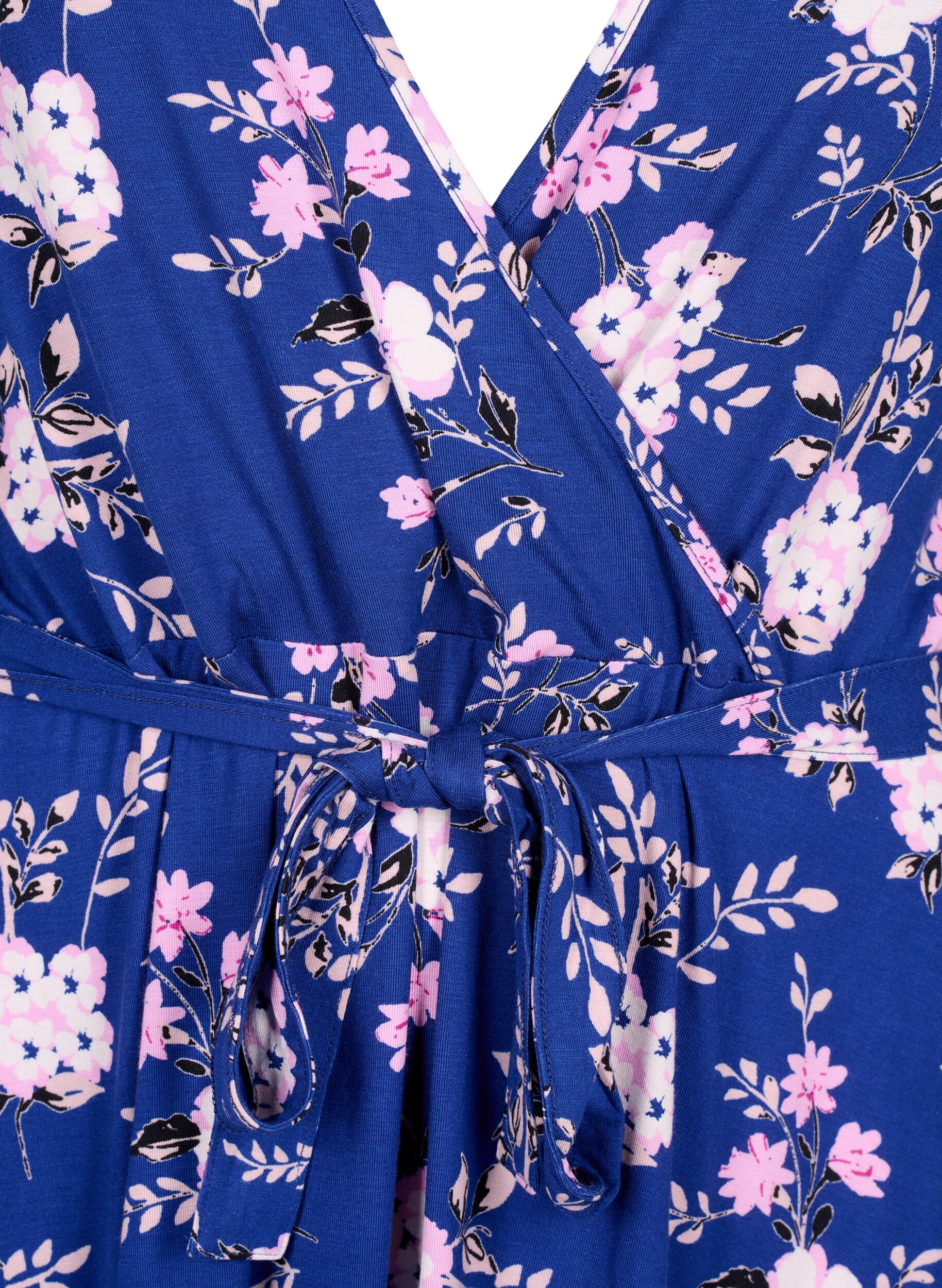 Zizzi Wrapkjole i viskose med korte &aelig;rmer, Bellwether AOP, Packshot image number 2