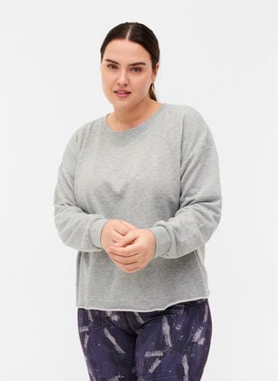 Cropped sweatshirt med rund hals, Light Grey Melange, Model image number 0