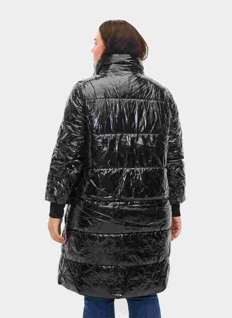 Shiny vinterjakke med lynlås og knaplukning, Black, Model image number 1