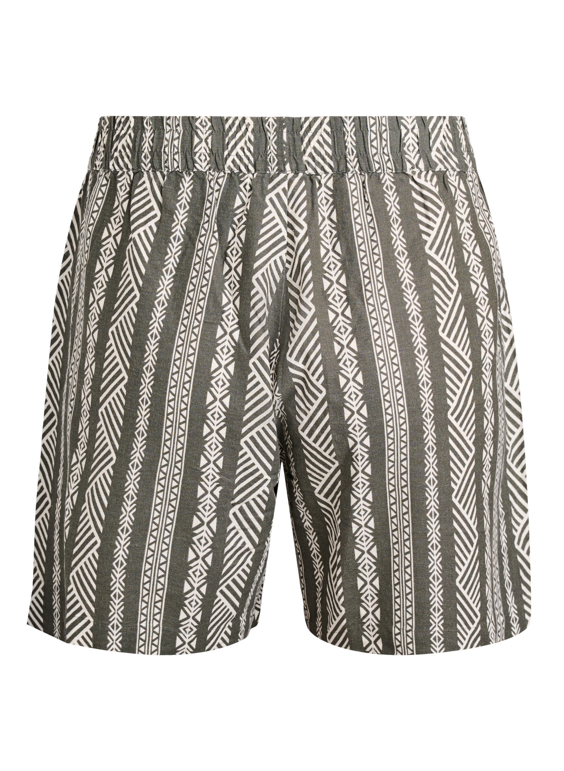 Zizzi Stribede shorts i h&oslash;r-viskosemix , Gr&oslash;n, Packshot image number 1