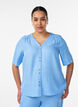 Skjortebluse med v-hals og korte &aelig;rmer, Bl&aring;, Model image number 0