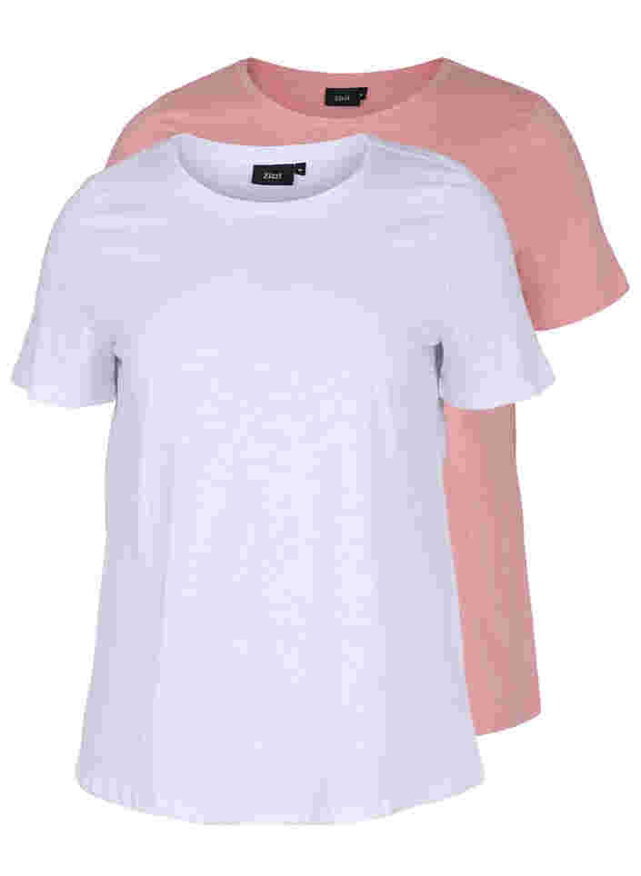 2-pak kortærmet t-shirt i bomuld, Bright White/Blush, Packshot image number 0
