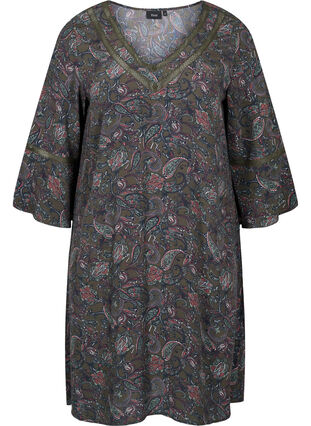 Viskose kjole med a-shape og paisley print, Green Paisley AOP, Packshot image number 0