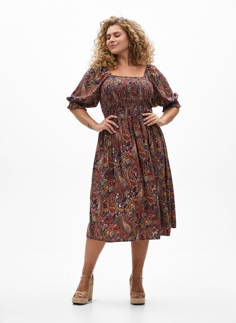 Sommerkjole i viskose med paisleyprint, Bl&aring;, Model image number 1
