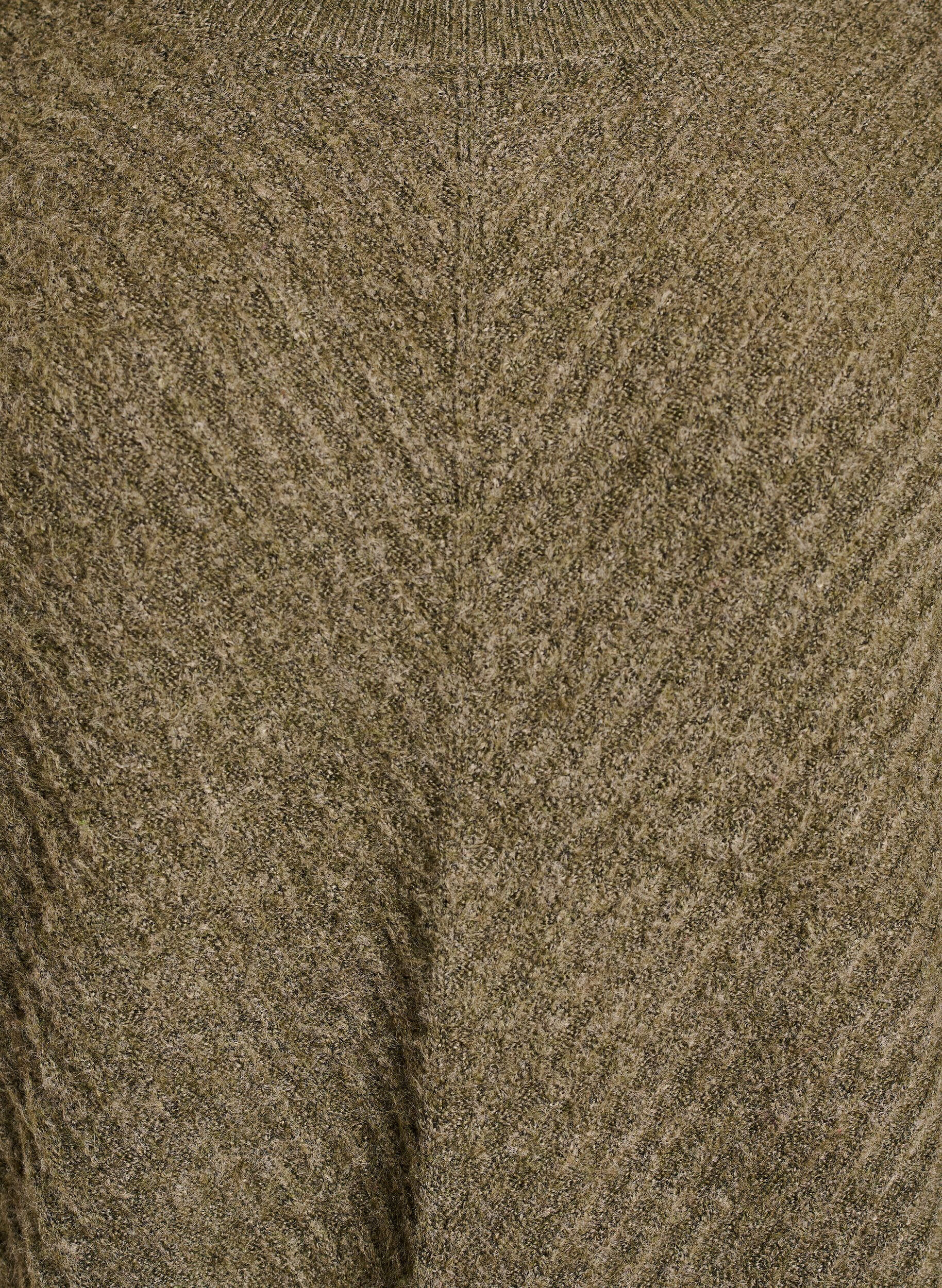 Zizzi Strikbluse med V-formet ribm&oslash;nster og slidser, Gr&oslash;n, Packshot image number 2