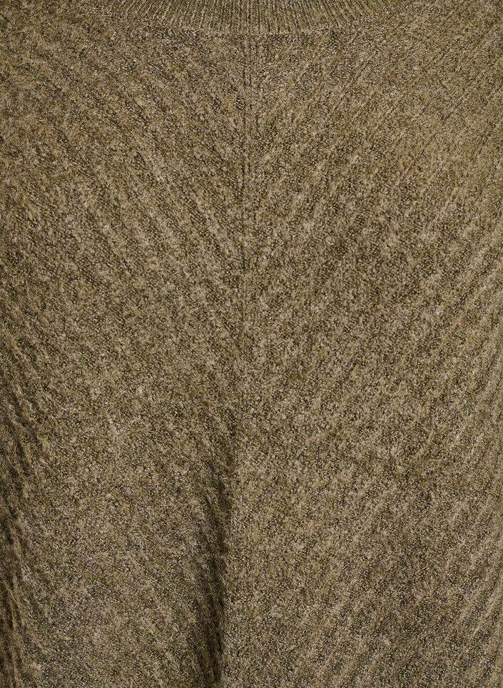 Strikbluse med V-formet ribmønster og slidser, Grøn, Packshot image number 2