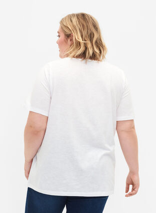 Bomulds t-shirt med blondebånd, Bright White, Model image number 1