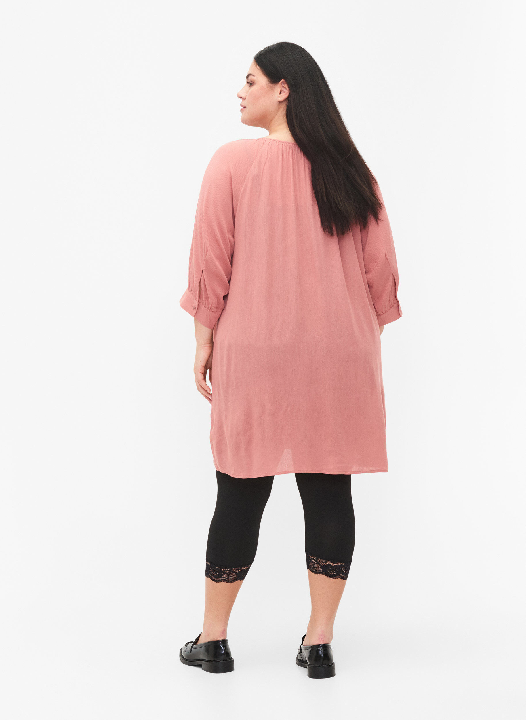 Zizzi 2-pak 3/4 leggings med blondekant, Black / Black, Model image number 1