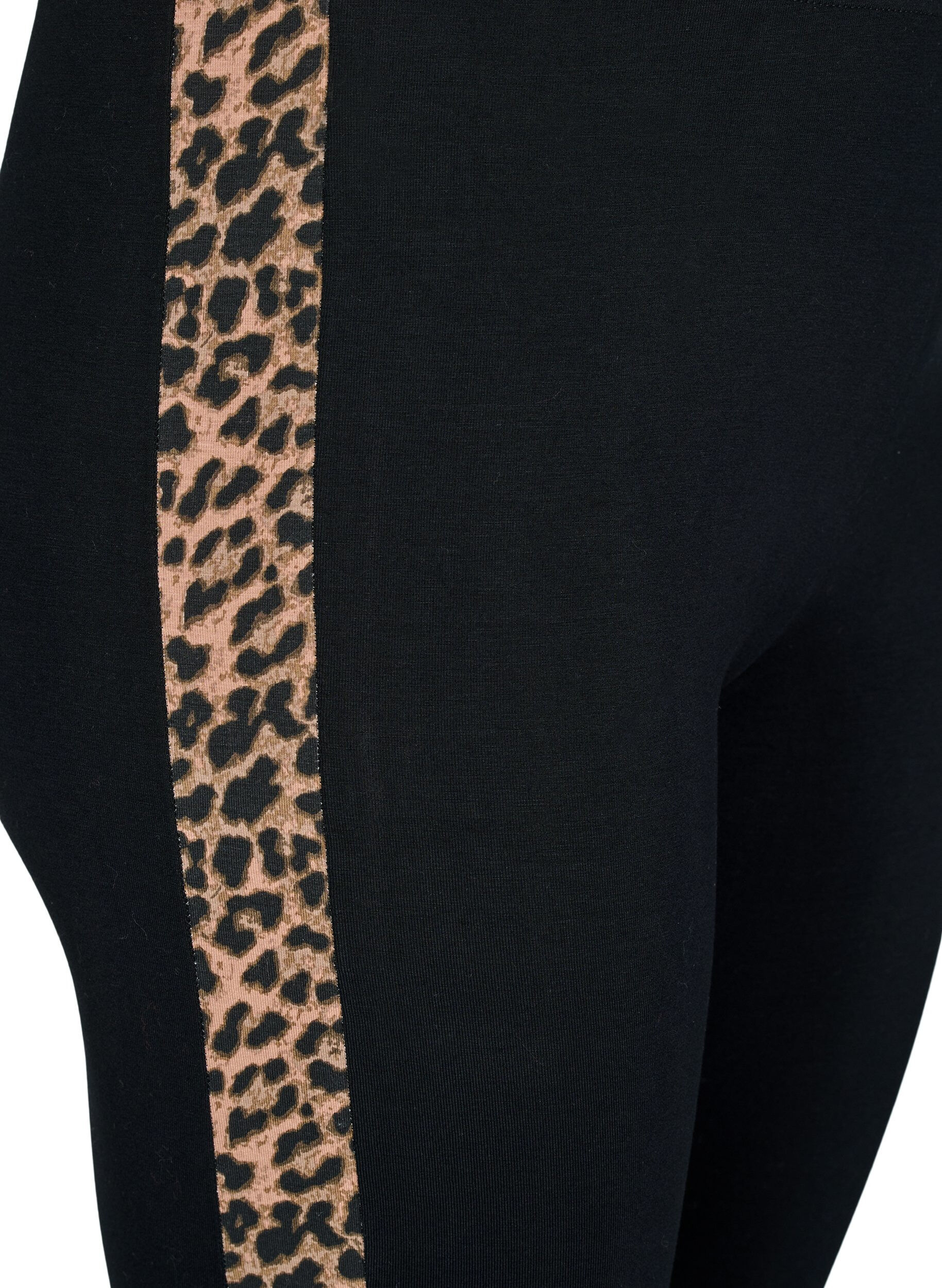 Zizzi Leggings i viskose med leoprint-stribe, Black W. Leo, Packshot image number 2