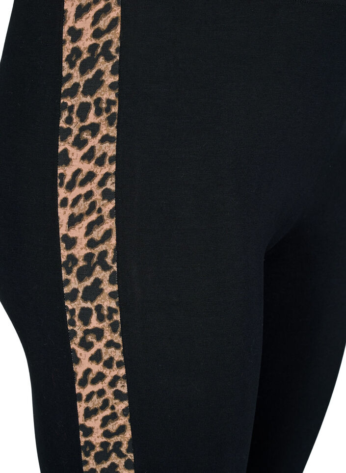 Leggings i viskose med leoprint-stribe, Black W. Leo, Packshot image number 2