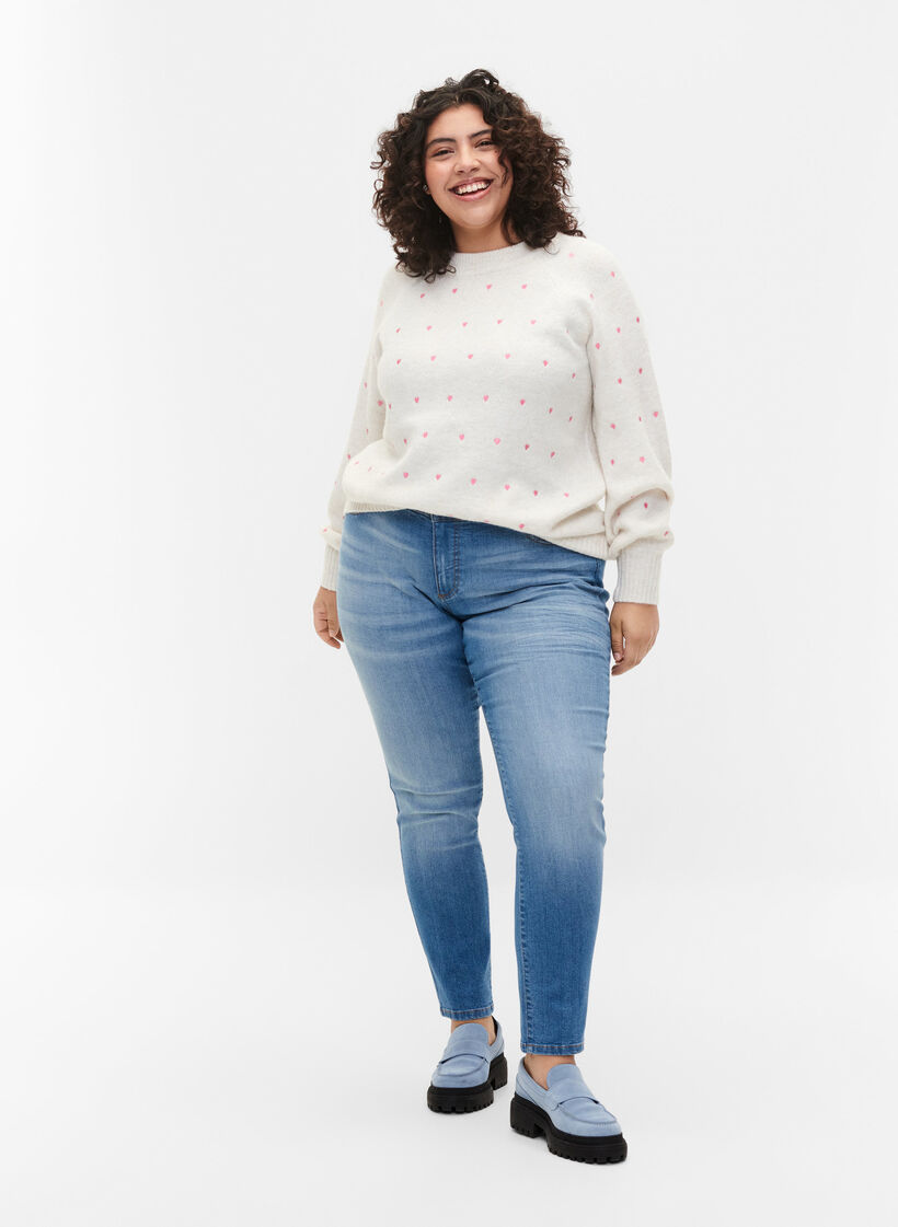 Emily jeans med slim fit og normal talje, Blue denim, Model