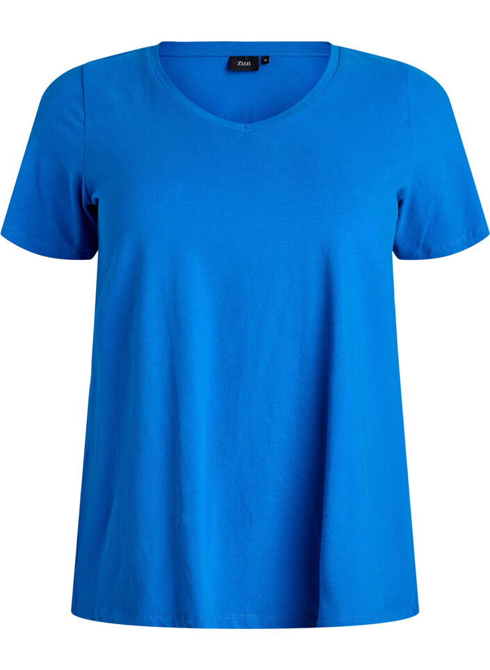 Ensfarvet basis t-shirt i bomuld, Bl&aring;, Packshot image number 0
