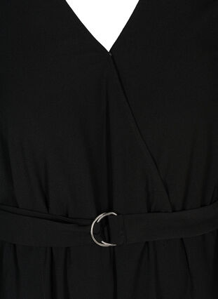 Kortærmet kjole med v-udskæring, Black, Packshot image number 2