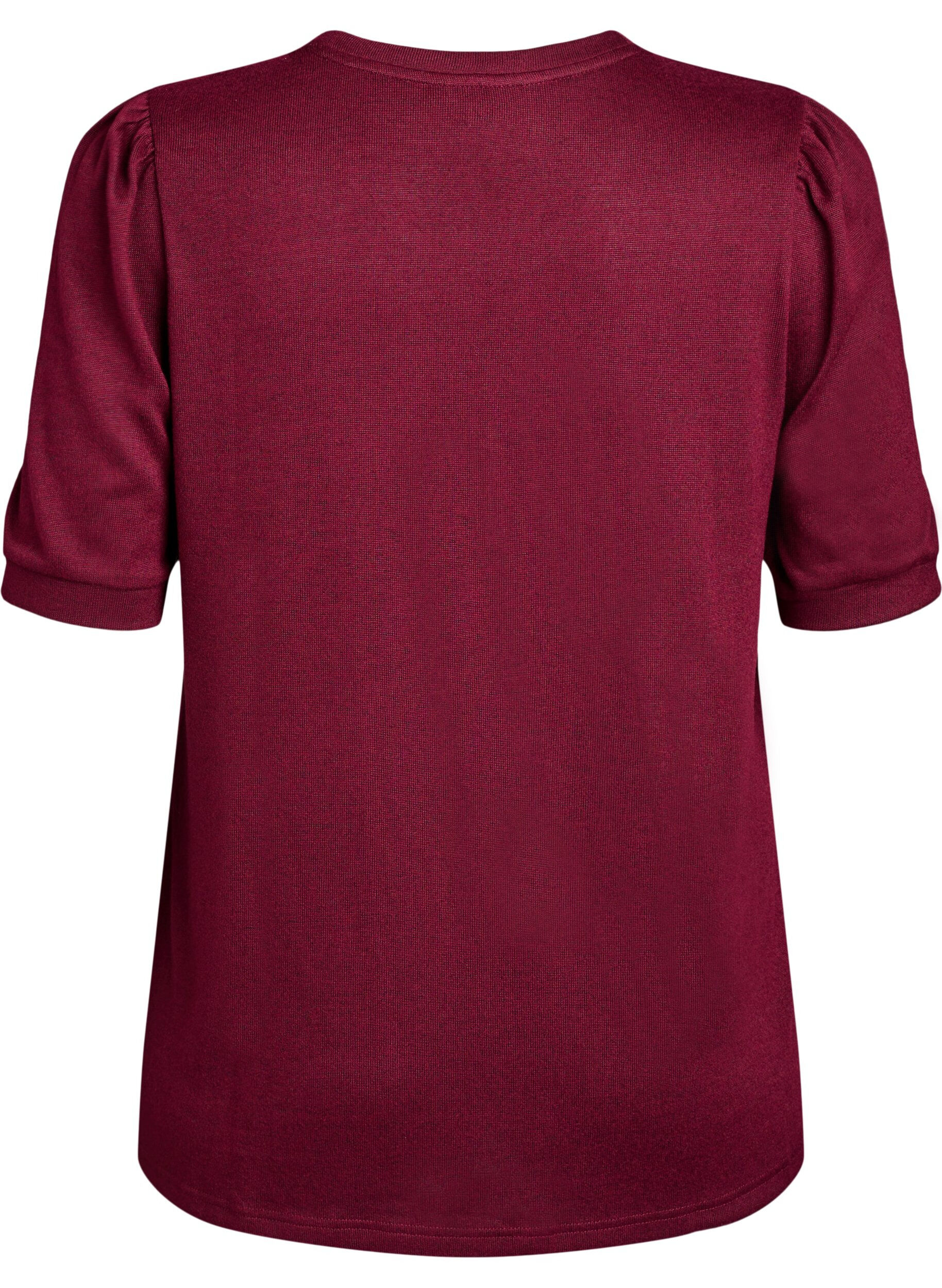 ZizziBluse med knapdetalje og korte puf&aelig;rmer, M&oslash;rk Bordeaux, Packshot image number 1