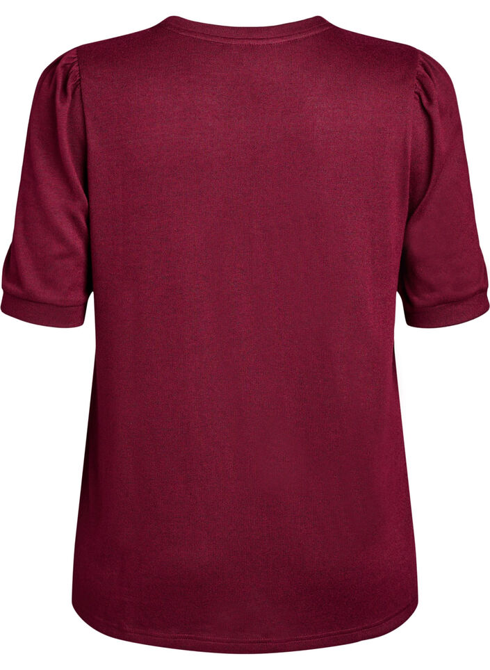 Bluse med knapdetalje og korte puf&aelig;rmer, M&oslash;rk Bordeaux, Packshot image number 1