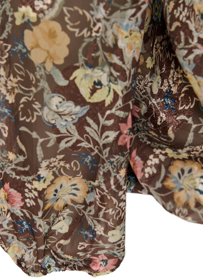 Bluse med blomsterprint og balloneffekt, Brun, Packshot image number 3