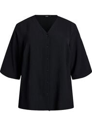 Skjortebluse med V-udsk&aelig;ring og 3/4-&aelig;rmer, Sort
