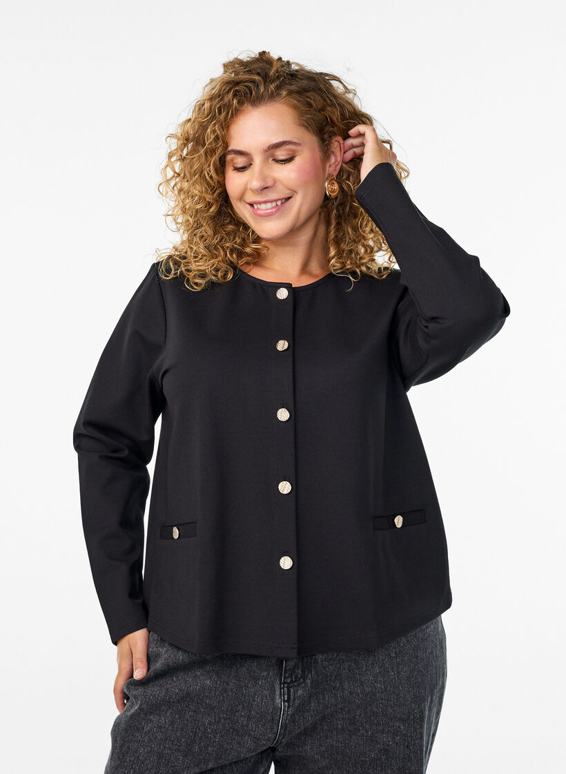 Cardigan med dekorative knapper, Sort, Model image number 0