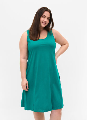 Ærmeløs bomulds kjole med a-shape, Parasailing Solid, Model image number 0