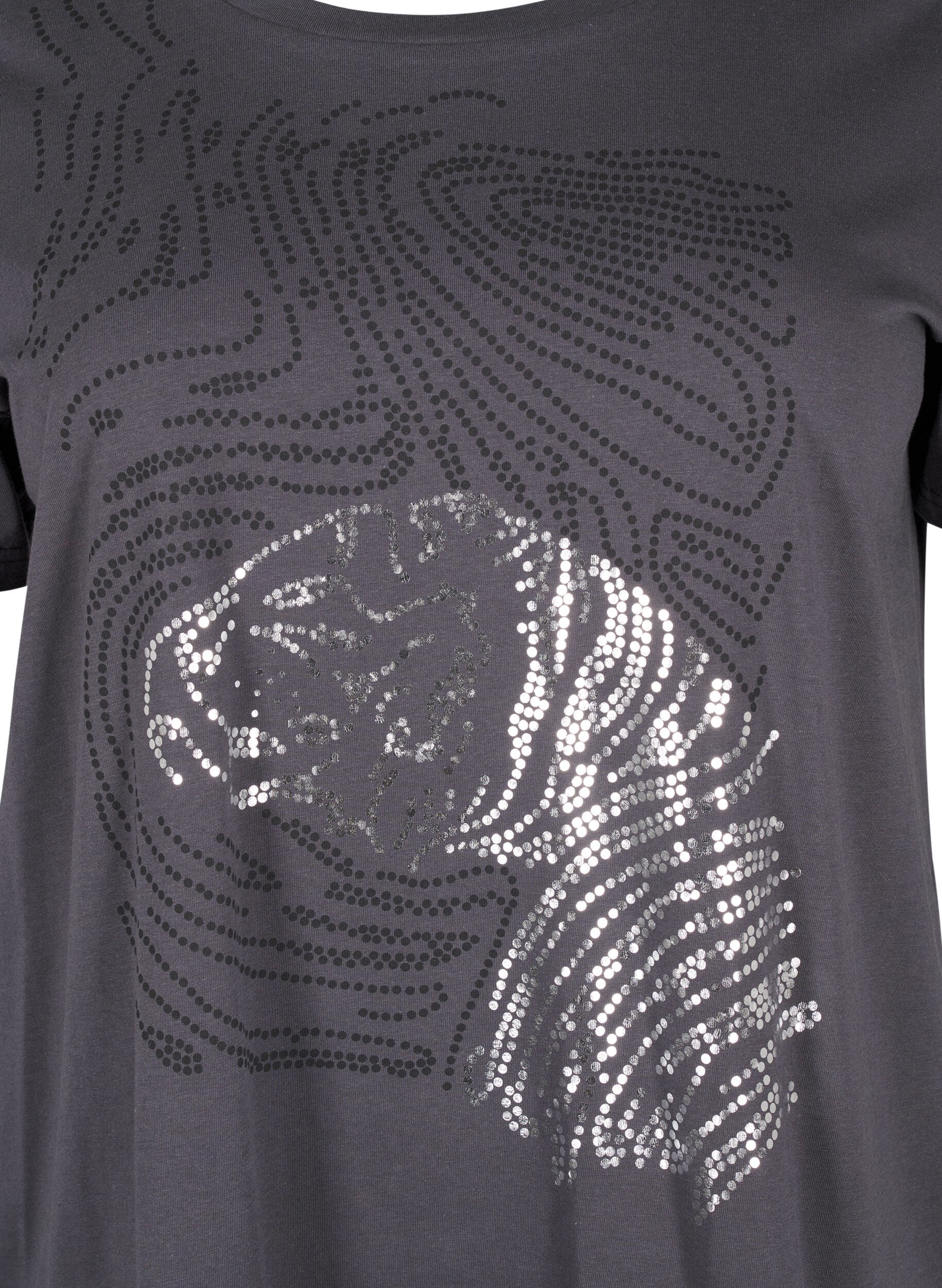 Zizzi Bomulds t-shirt med print, Asphalt w. Tiger, Packshot image number 2