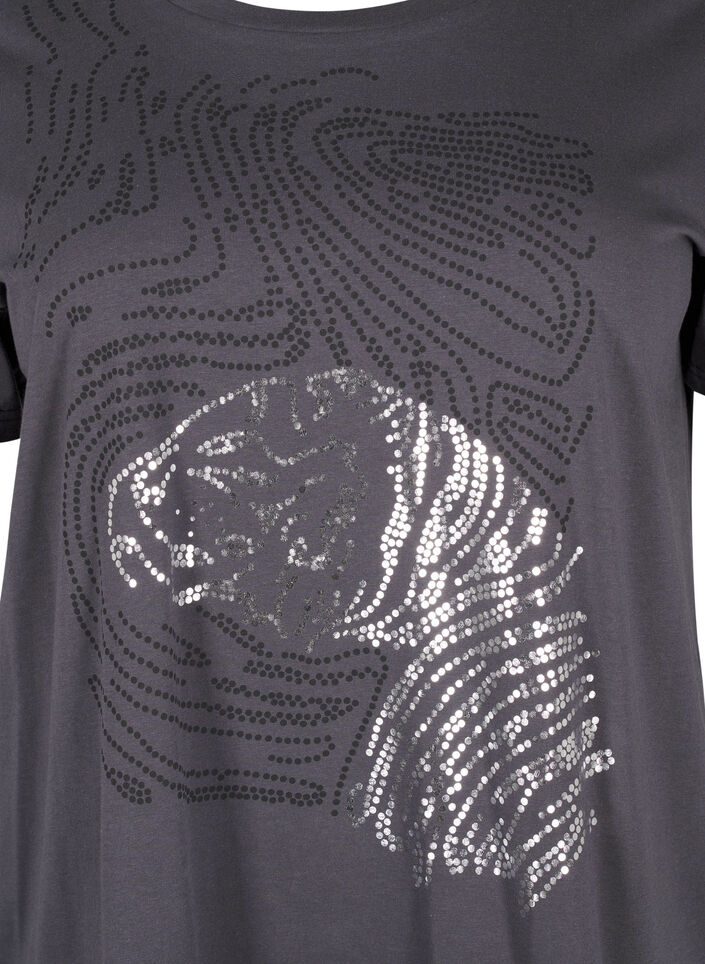 Bomulds t-shirt med print, Asphalt w. Tiger, Packshot image number 2