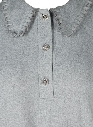 Bluse med flæsekrave og dekorative knapper, Light Grey Melange, Packshot image number 2