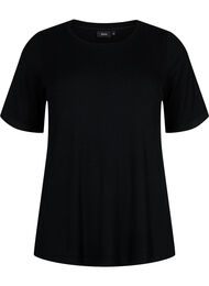 T-shirt i viskose med ribstruktur, Black