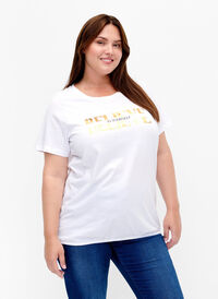 Bomulds t-shirt med folieprint, B. White w. Believe, Model