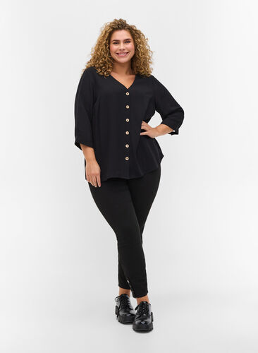 Cropped Amy jeans med knapper, Black, Model image number 0