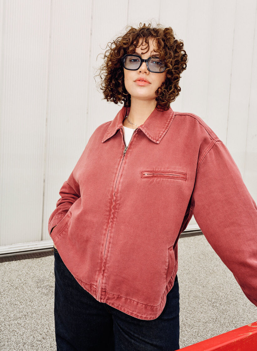 Farvet denimjakke med lynlåslukning, Lyserød, Image image number 0